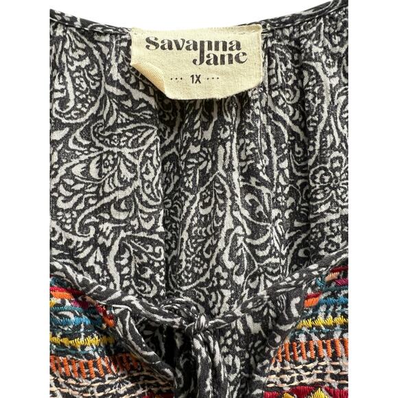 Savanna Jane Black paisley embroidered Cottagecore boho blouse plus sz 1X - Picture 2 of 9